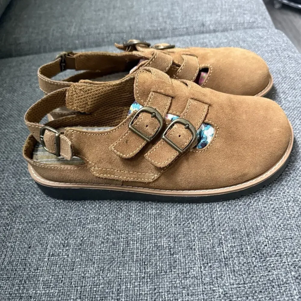 Vtg Y2K Mary Jane Comfort Shoes Leather Suede Double Buckle Size 10 Brown Loafer